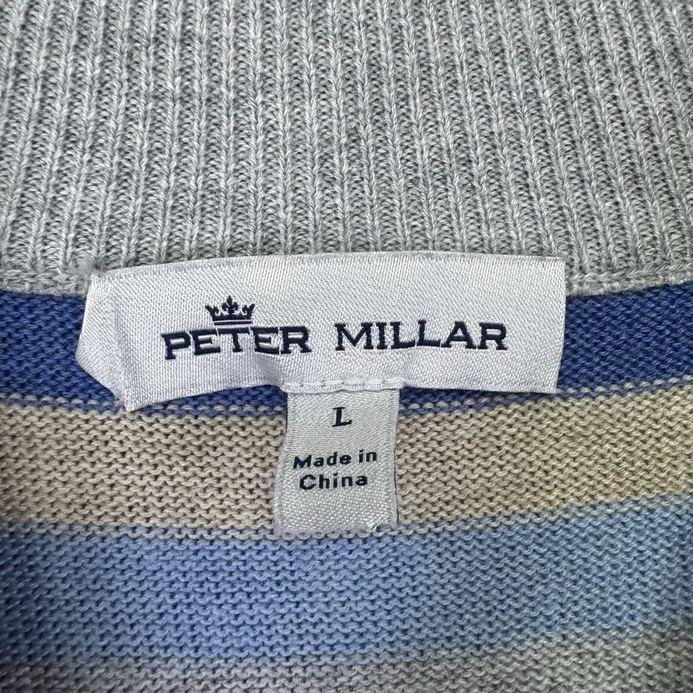 Peter Millar Sweater Men's Large Striped 1/4 Zip Pima Cotton Silk Cashmere Knit - Picture 8 of 15